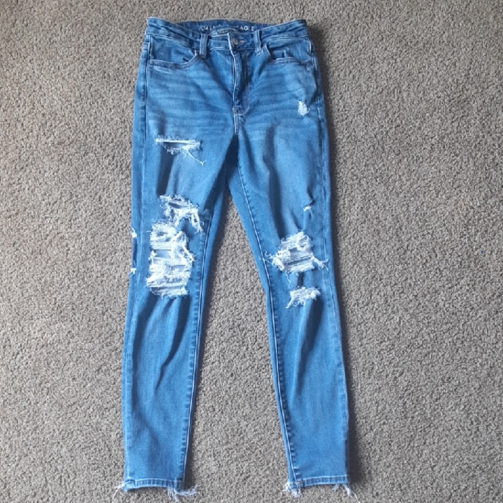 American Eagle Outfitters Ripped Skinny Jeans in Medium Blue